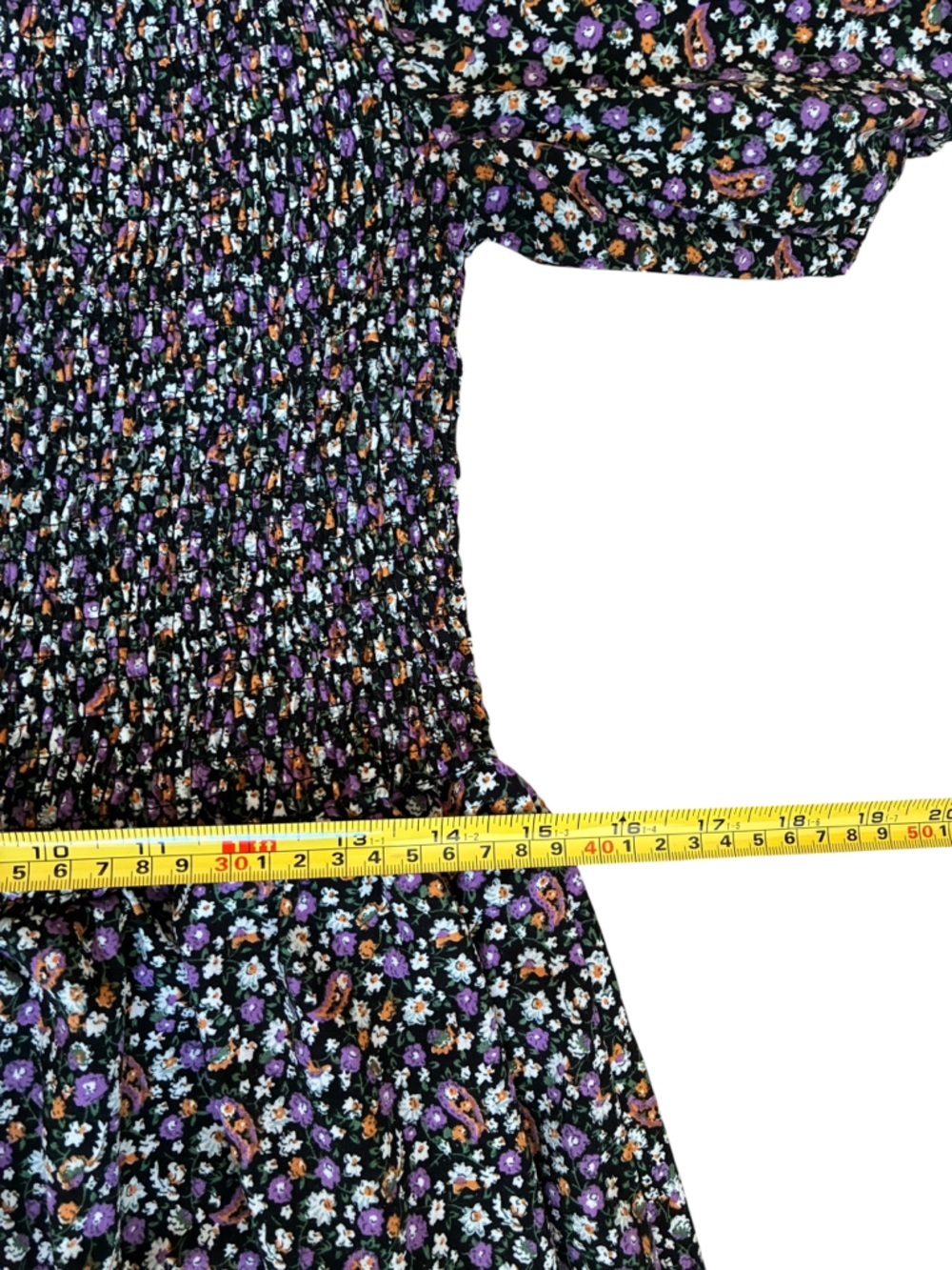 Cottagecore Black Floral Puff-Sleeve Smocked Dress Sz L - Picture 4 of 6